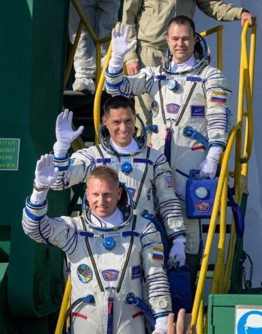 Safe, secure and (sort of) stranded. Expedition 68 crew members Dmitri Petelin of Roscosmos, top, Frank Rubio of NASA, and Sergey Prokopyev of Roscosmos, bottom, wave farewell prior to boarding the Soyuz MS-22 spacecraft for launch to the International Space Station on September 21, 2022. Now Russia plans to launch another Soyuz to give the crew a designated ride home.
