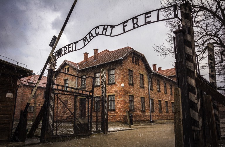 ARBEIT MACHT FREI, Auschwitz Concentration Camp, Oswiecim, Lesser Poland, Poland, April 2015.